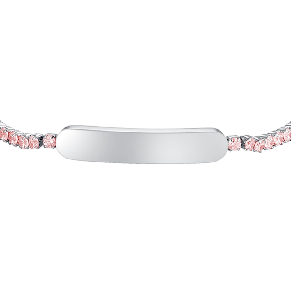 PULSERA DE TENIS DE NIÑA DE ACERO CON CRISTALES ROSAS Y PLACA