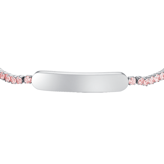 PULSERA DE TENIS DE NIÑA DE ACERO CON CRISTALES ROSAS Y PLACA