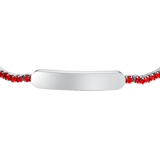PULSERA DE TENIS DE NIÑA DE ACERO CON CRISTALES ROJOS Y PLACA
