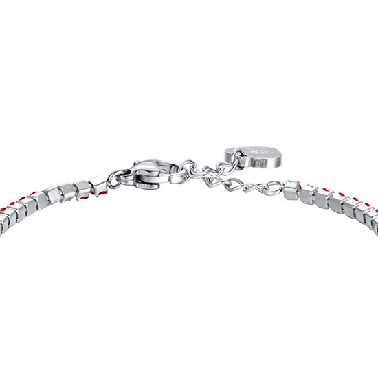 PULSERA DE TENIS DE NIÑA DE ACERO CON CRISTALES ROJOS Y PLACA