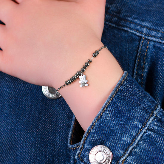 PULSERA OSITO DE ACERO CON CRISTALES BLANCOS