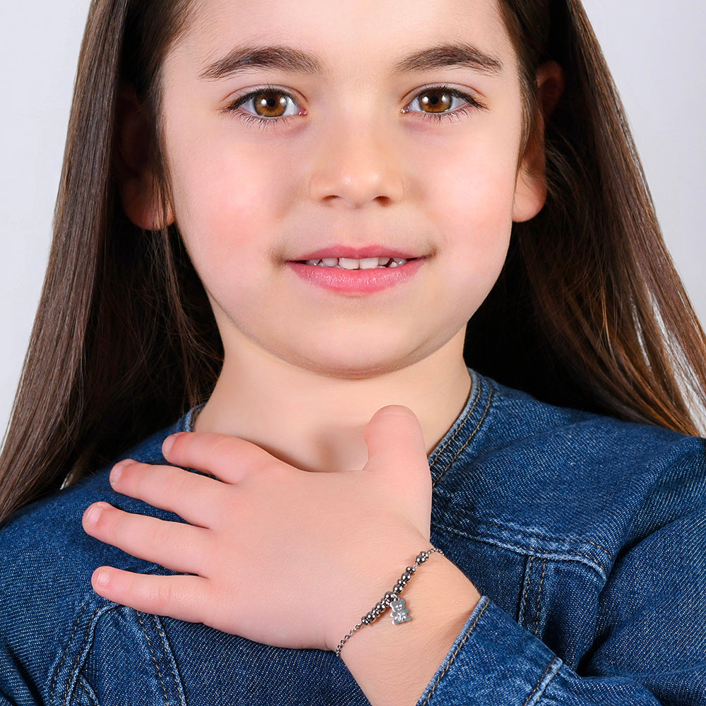 PULSERA OSITO DE ACERO CON CRISTALES BLANCOS