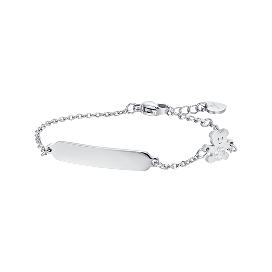 PULSERA DE ACERO NIÑA CON PLACA Y OSITO CON CRISTALES BLANCOS