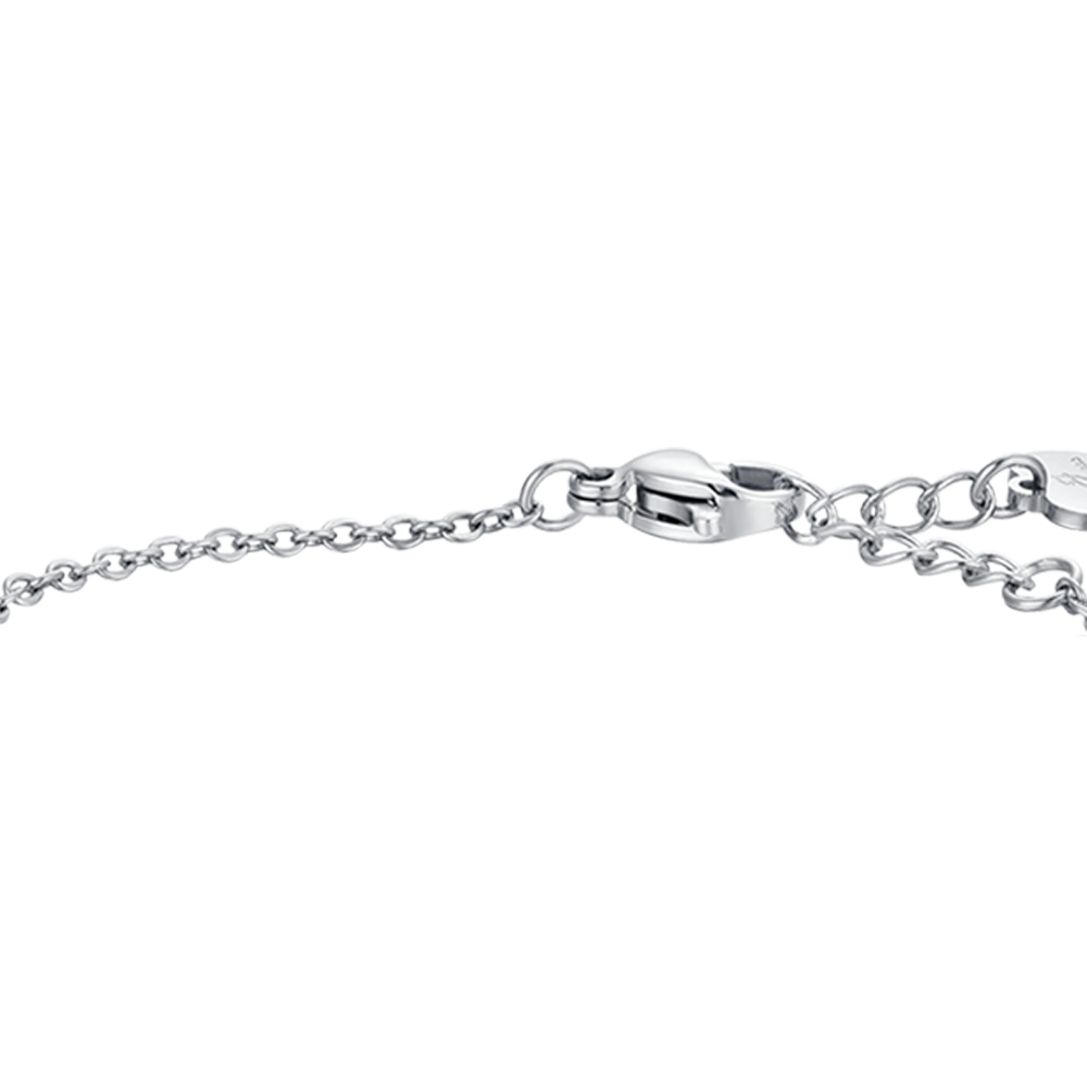 PULSERA DE ACERO NIÑA CON PLACA Y OSITO CON CRISTALES BLANCOS