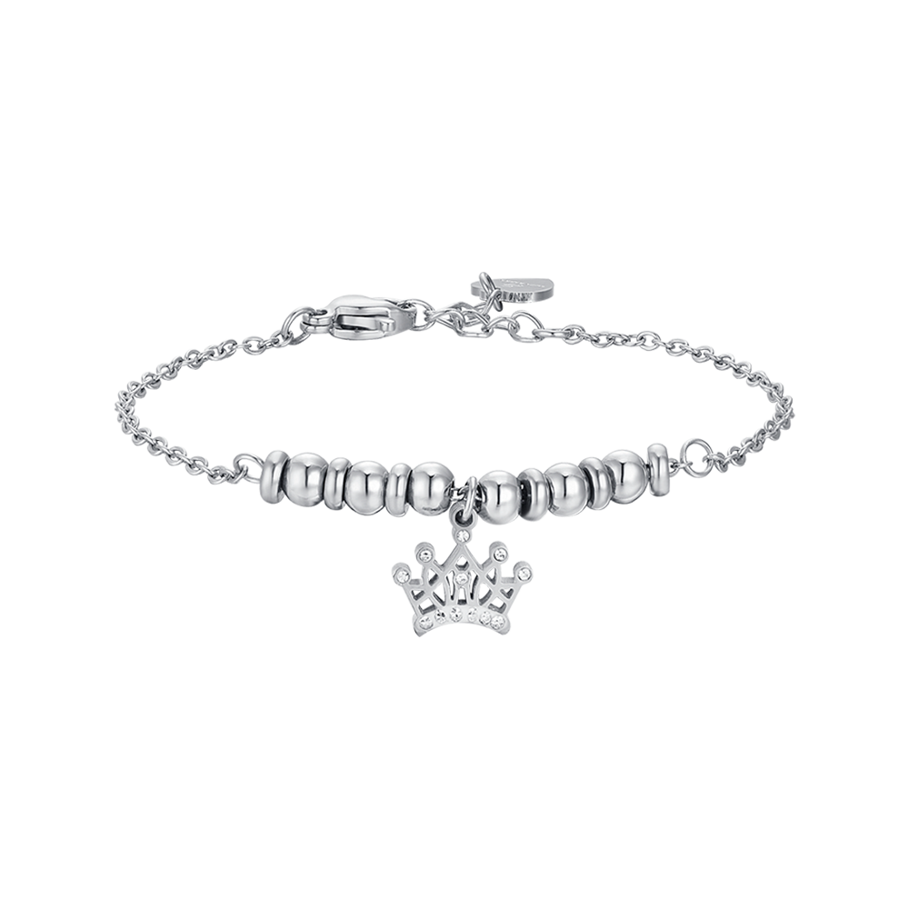 PULSERA DE ACERO NIÑA CON CORONA CON CRISTALES BLANCOS
