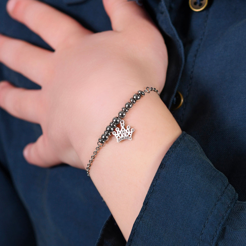 PULSERA DE ACERO NIÑA CON CORONA CON CRISTALES BLANCOS