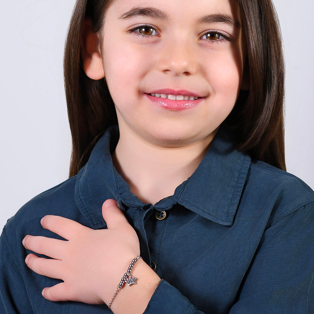 PULSERA DE ACERO NIÑA CON CORONA CON CRISTALES BLANCOS