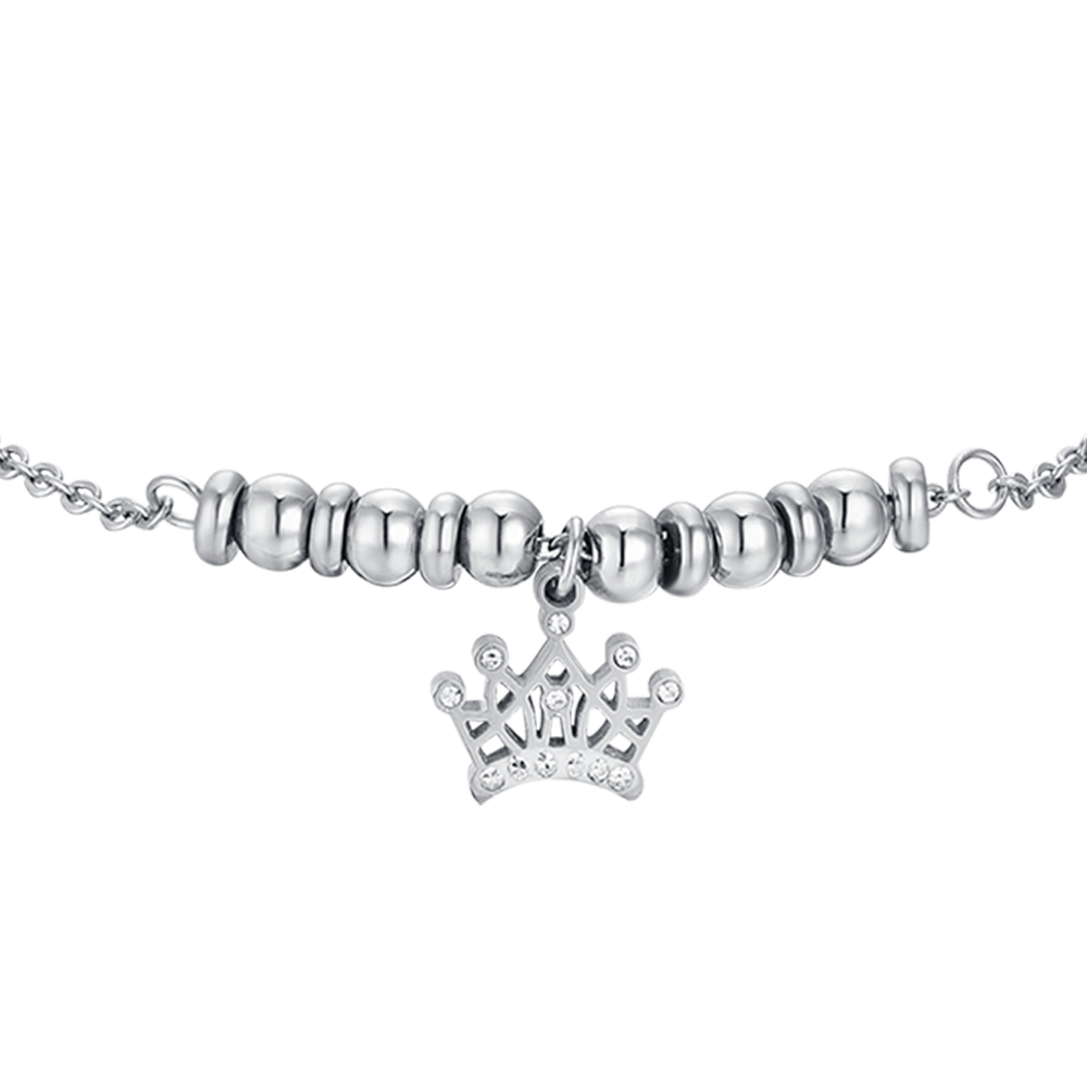 PULSERA DE ACERO NIÑA CON CORONA CON CRISTALES BLANCOS