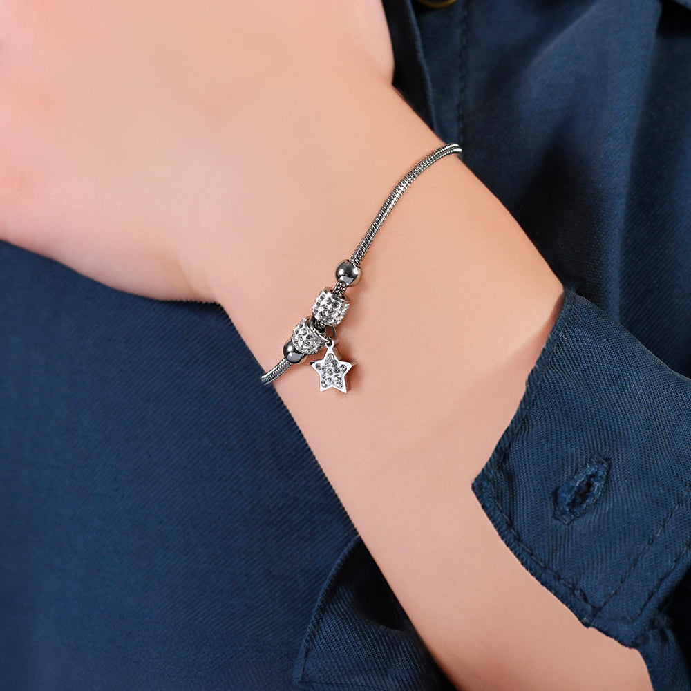 PULSERA ESTRELLA DE ACERO CON CRISTALES BLANCOS