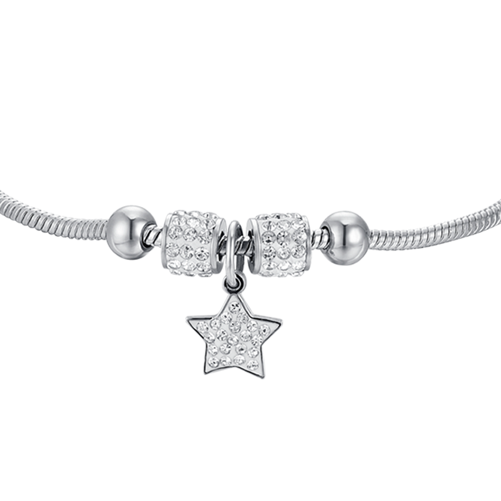 PULSERA ESTRELLA DE ACERO CON CRISTALES BLANCOS