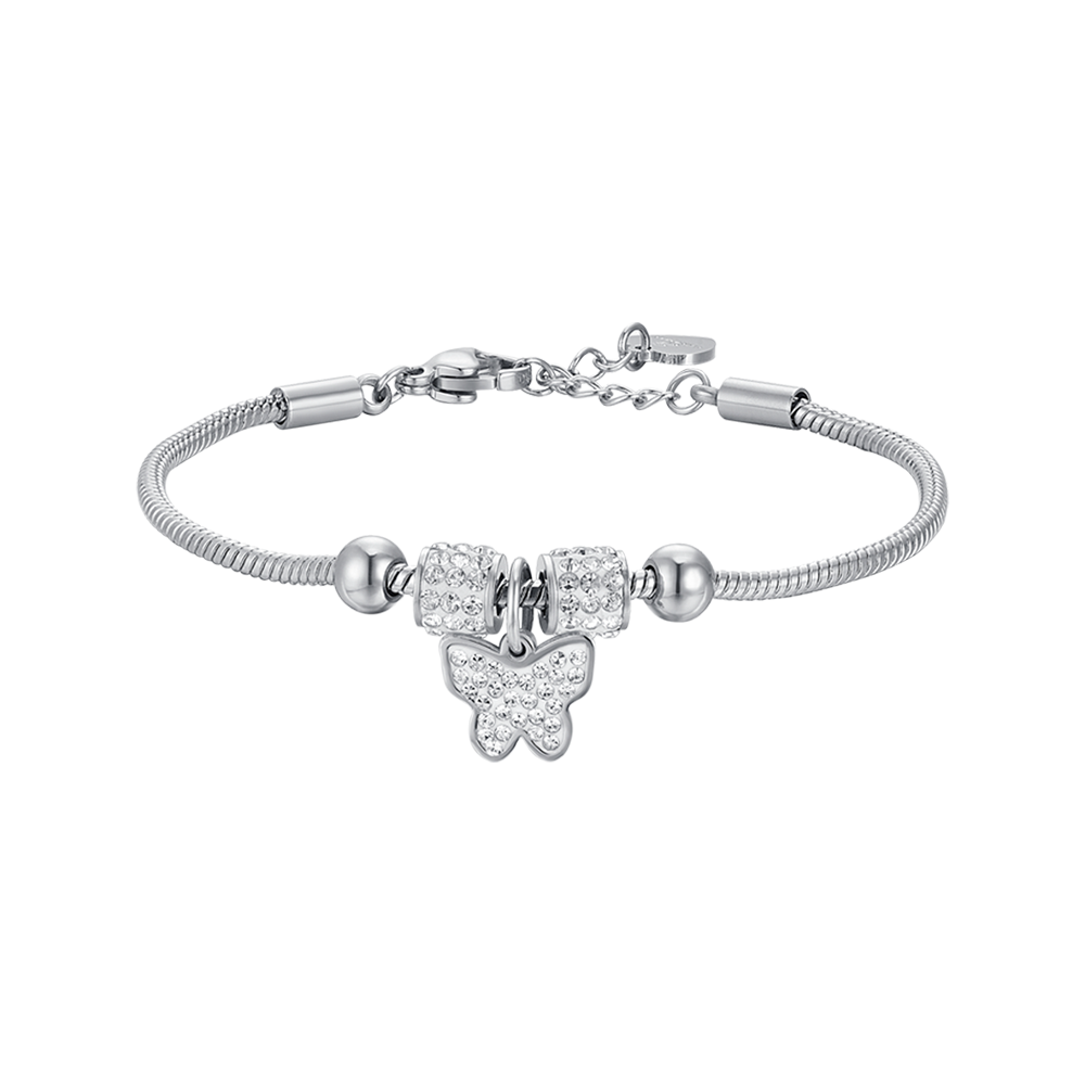 PULSERA MARIPOSA DE ACERO CON CRISTALES BLANCOS