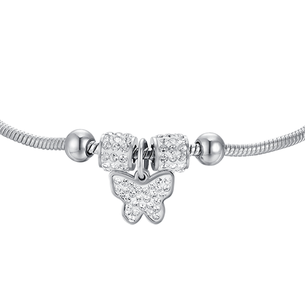 PULSERA MARIPOSA DE ACERO CON CRISTALES BLANCOS