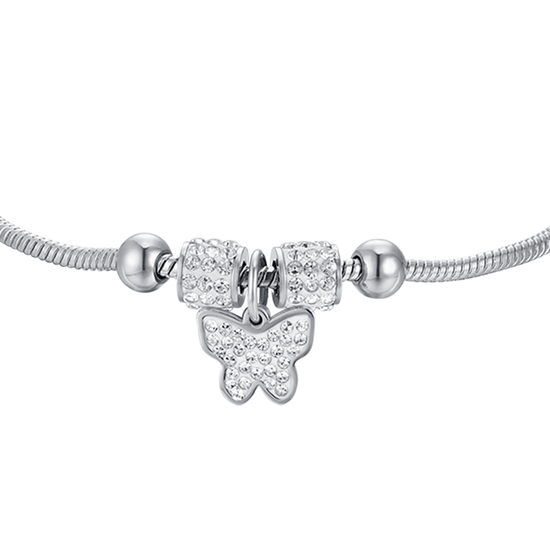 PULSERA MARIPOSA DE ACERO CON CRISTALES BLANCOS