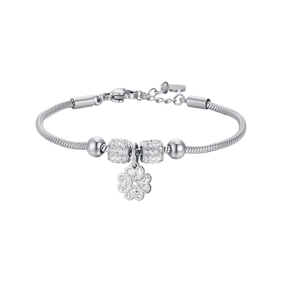 PULSERA DE ACERO PARA NIÑA CON TRÉBOL DE CUATRO HOJAS CON CRISTALES BLANCOS