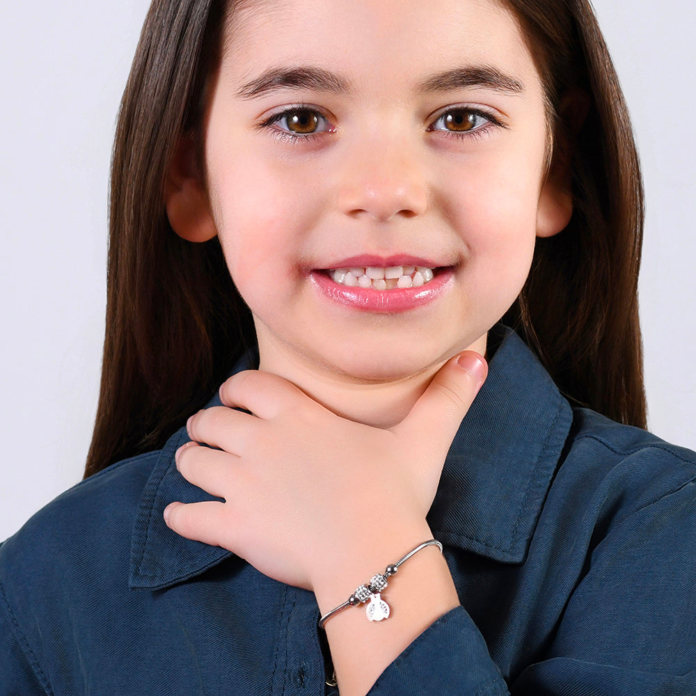PULSERA DE ACERO NIÑA CON MARIQUITA CON CRISTALES BLANCOS