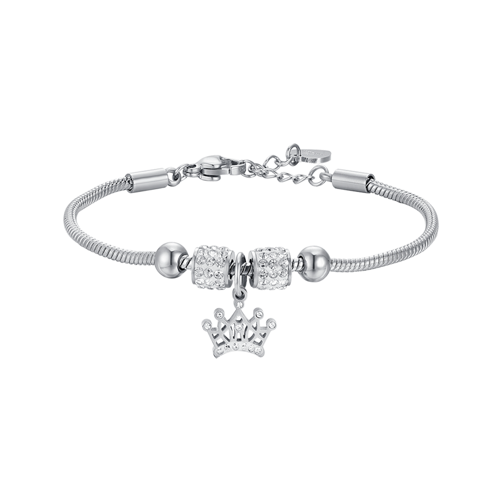 PULSERA DE ACERO NIÑA CON CORONA CON CRISTALES BLANCOS
