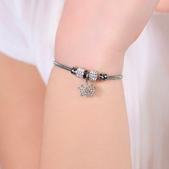 PULSERA DE ACERO NIÑA CON CORONA CON CRISTALES BLANCOS