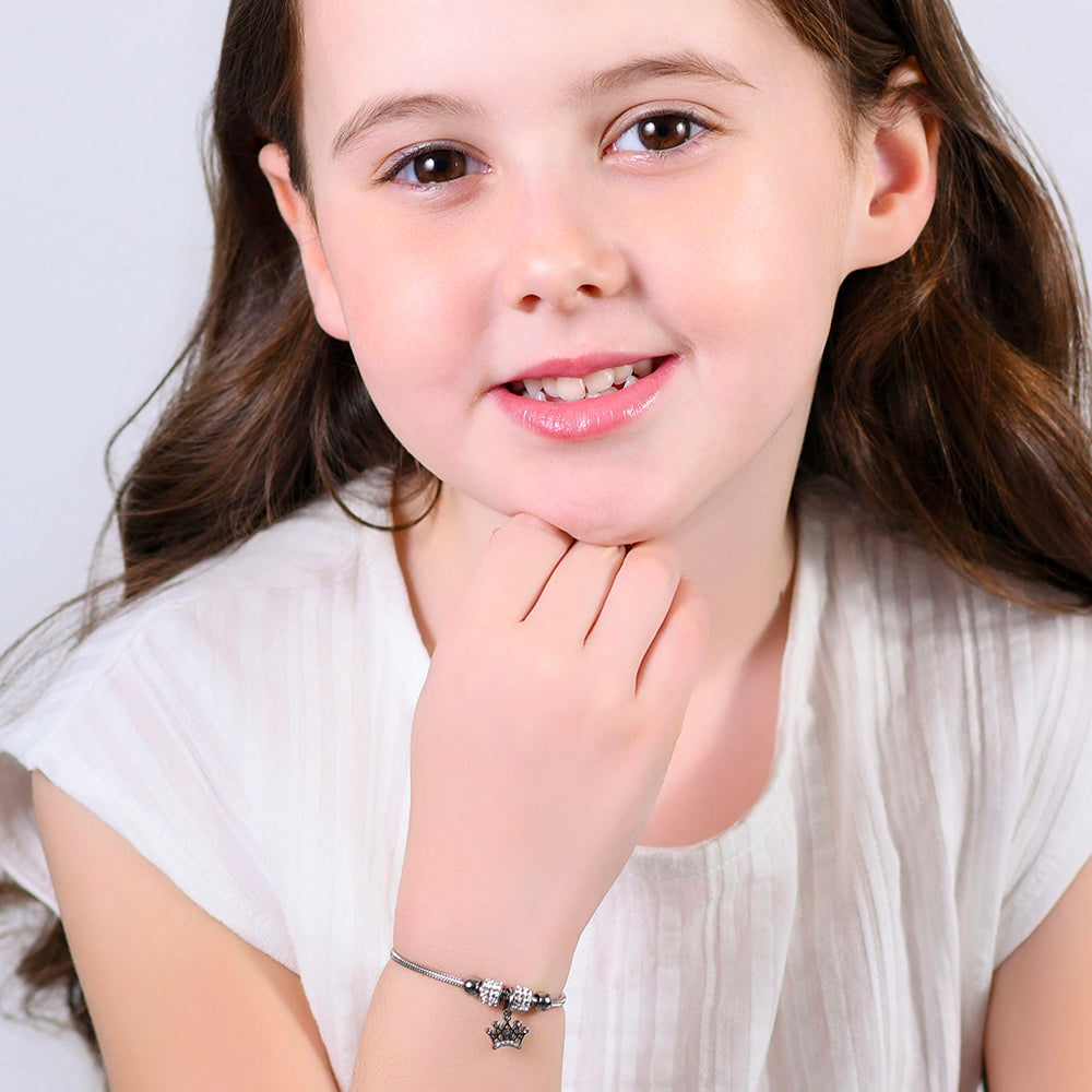 PULSERA DE ACERO NIÑA CON CORONA CON CRISTALES BLANCOS