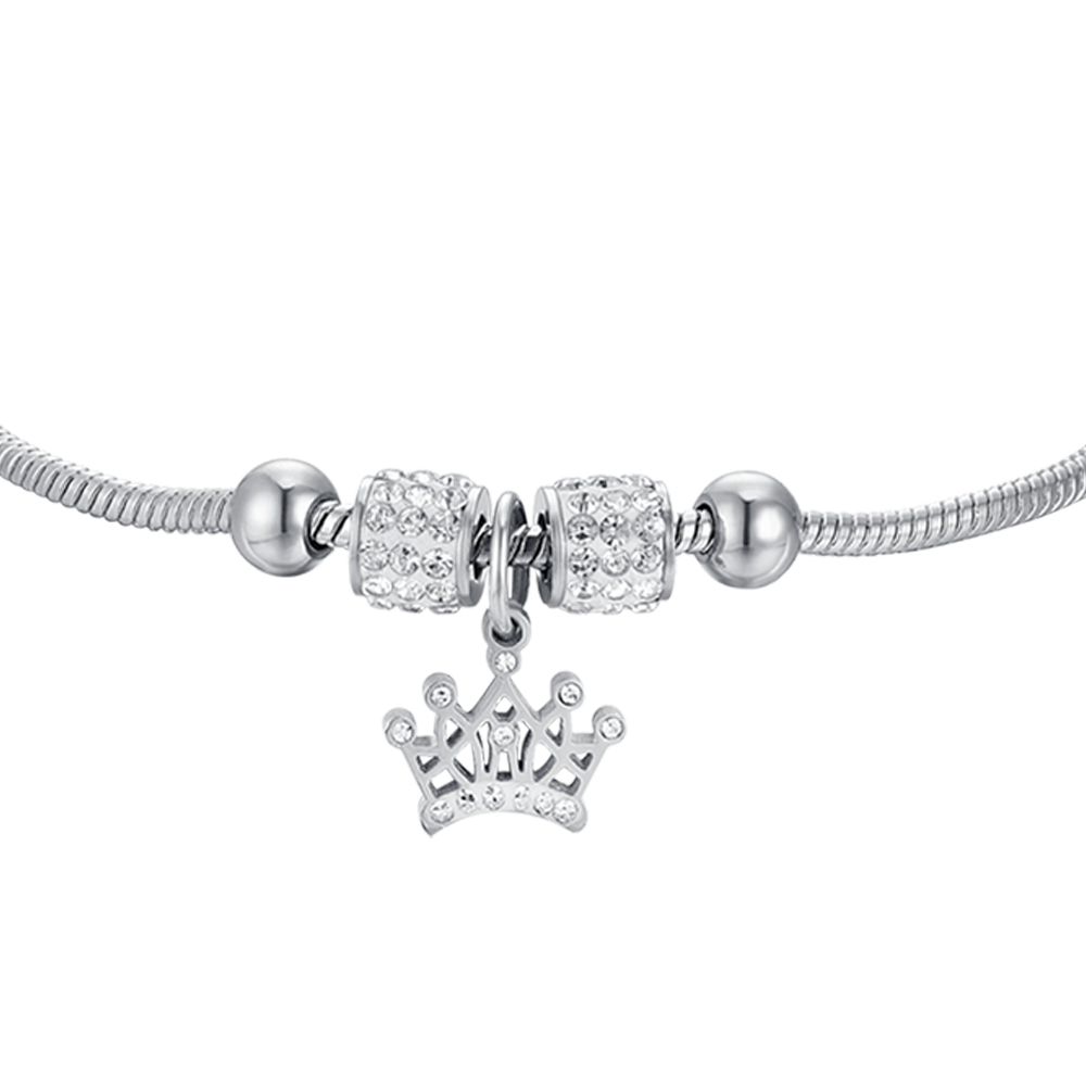 PULSERA DE ACERO NIÑA CON CORONA CON CRISTALES BLANCOS
