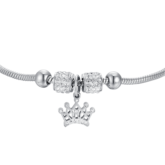 PULSERA DE ACERO NIÑA CON CORONA CON CRISTALES BLANCOS