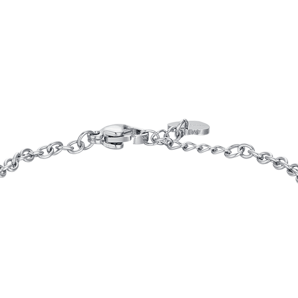 PULSERA UNICORNIO DE ACERO CON ESMALTE ROSA Y BLANCO Y CRISTAL