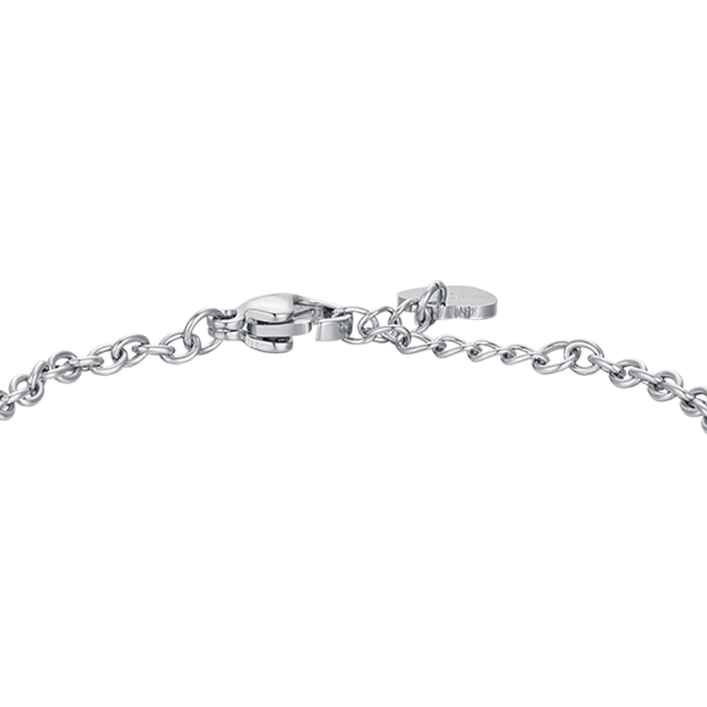 PULSERA FLOR DE ACERO CON ESMALTE ROSA Y BLANCO Y CRISTAL