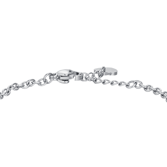 PULSERA FLOR DE ACERO CON ESMALTE ROSA Y BLANCO Y CRISTAL