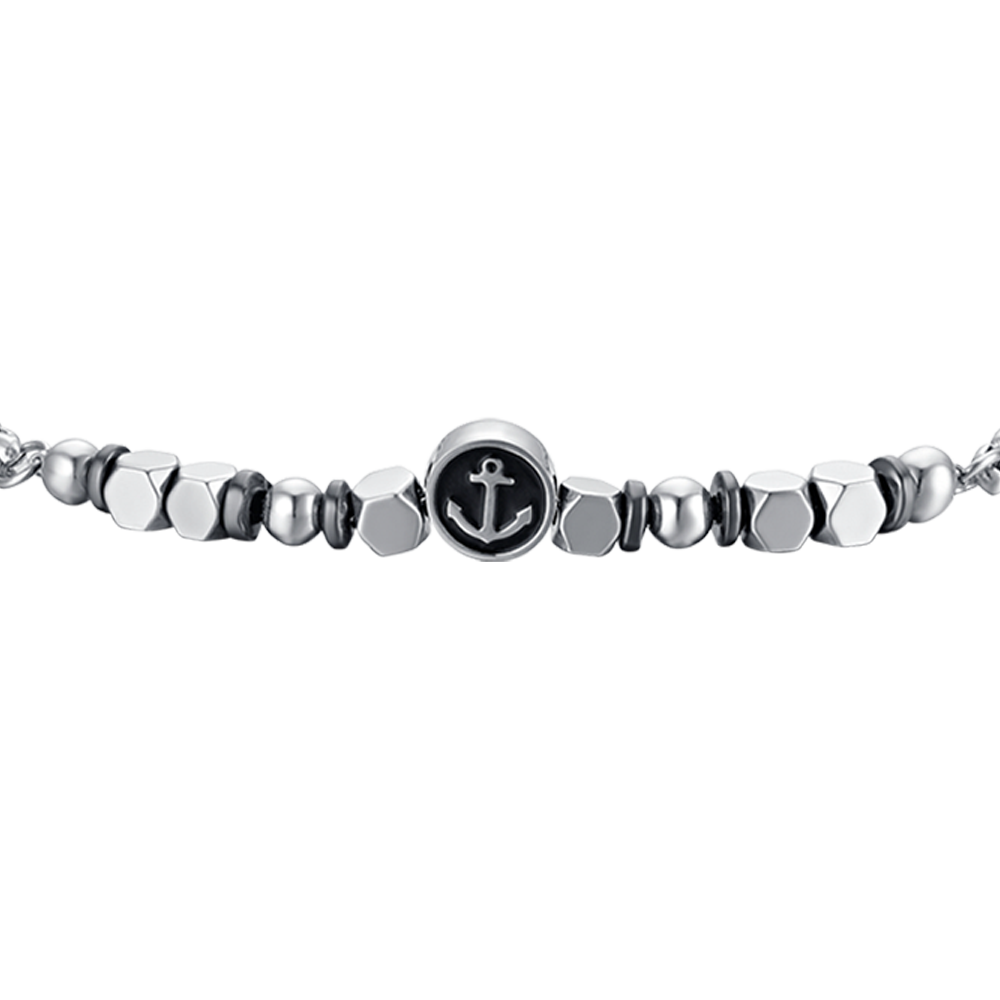 PULSERA DE ACERO PARA BEBÉ CON HEMATITES GRIS Y ANCLA