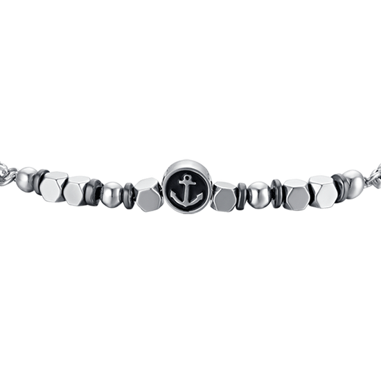 PULSERA DE ACERO PARA BEBÉ CON HEMATITES GRIS Y ANCLA