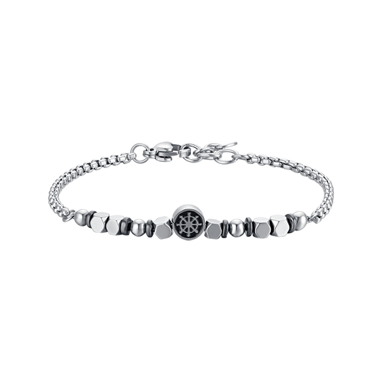 PULSERA DE ACERO PARA BEBÉ CON HEMATITES GRIS Y TIMÓN