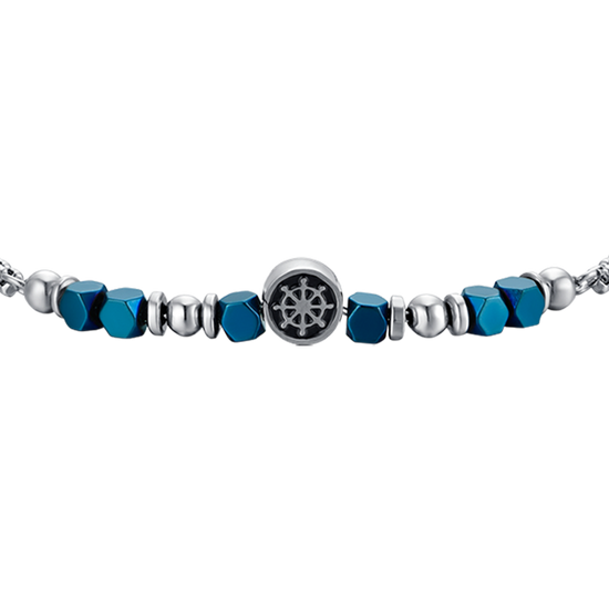 PULSERA DE ACERO PARA BEBÉ CON HEMATITES AZUL Y TIMÓN