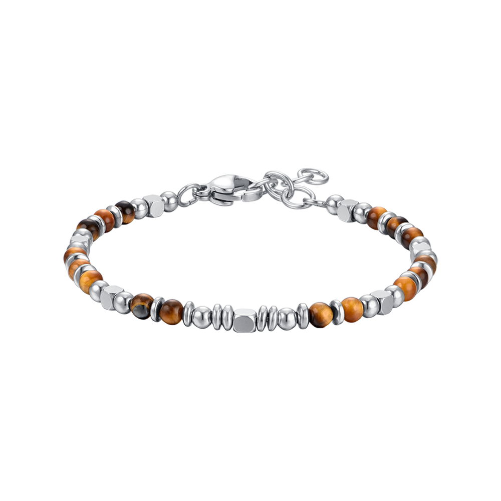 PULSERA DE ACERO PARA BEBÉ CON OJO DE TIGRE Y PIEDRAS GRISES