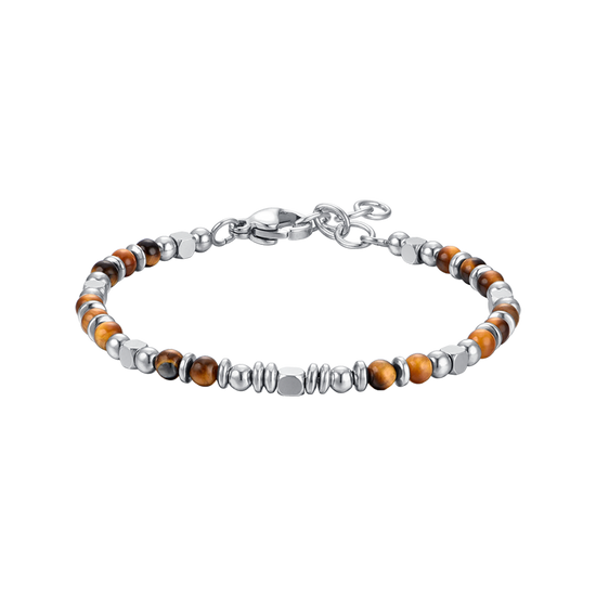 PULSERA DE ACERO PARA BEBÉ CON OJO DE TIGRE Y PIEDRAS GRISES