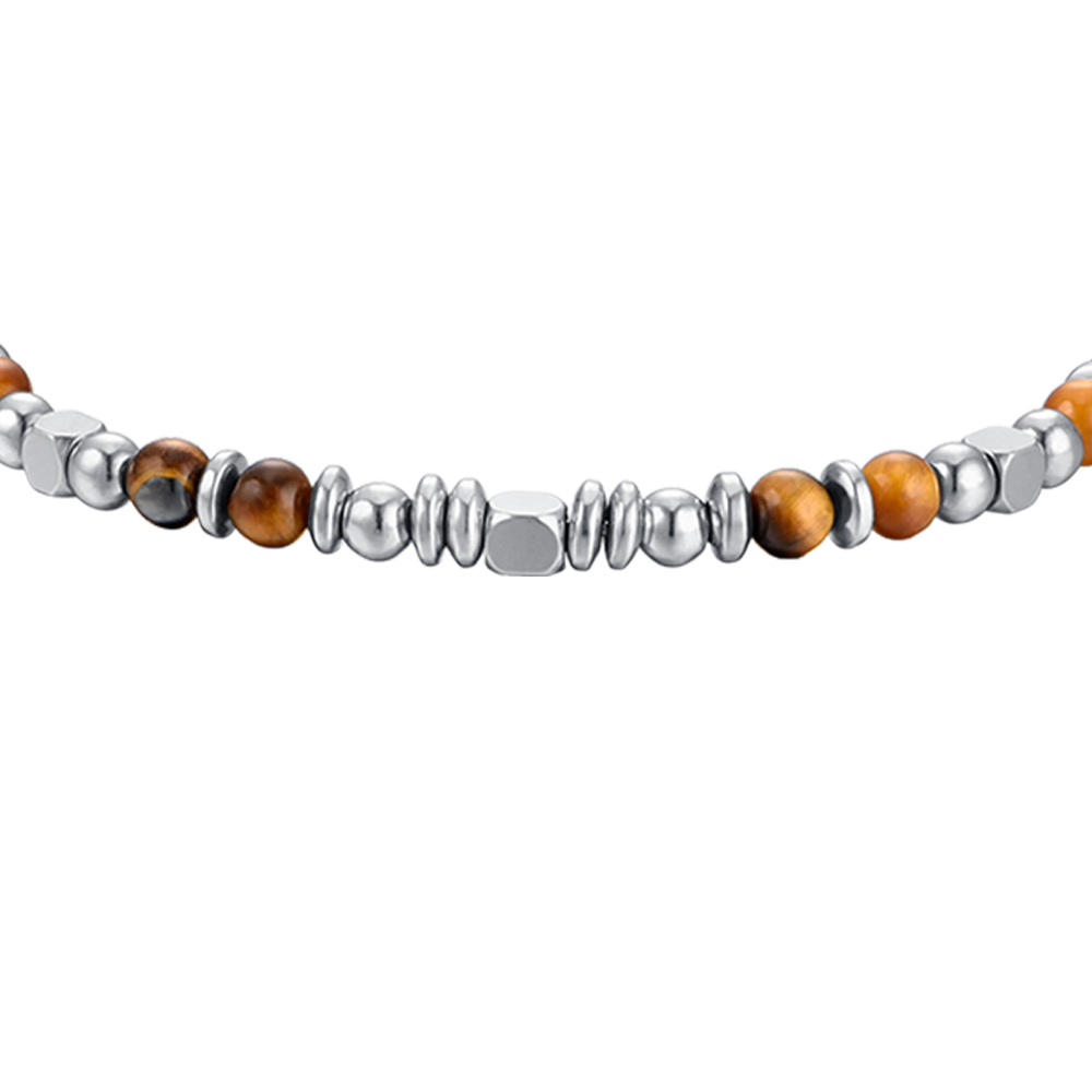 PULSERA DE ACERO PARA BEBÉ CON OJO DE TIGRE Y PIEDRAS GRISES