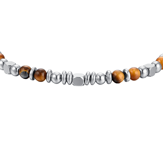 PULSERA DE ACERO PARA BEBÉ CON OJO DE TIGRE Y PIEDRAS GRISES