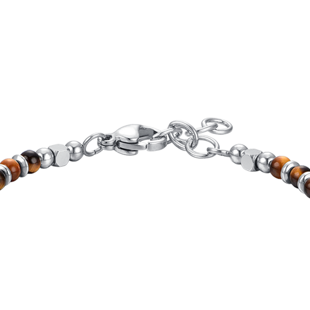 PULSERA DE ACERO PARA BEBÉ CON OJO DE TIGRE Y PIEDRAS GRISES
