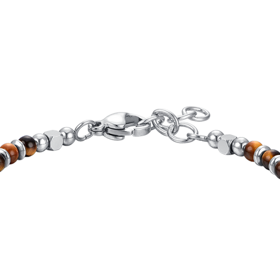 PULSERA DE ACERO PARA BEBÉ CON OJO DE TIGRE Y PIEDRAS GRISES