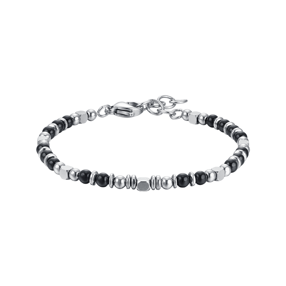 PULSERA DE ACERO PARA BEBÉ CON PIEDRAS NEGRAS Y GRISES
