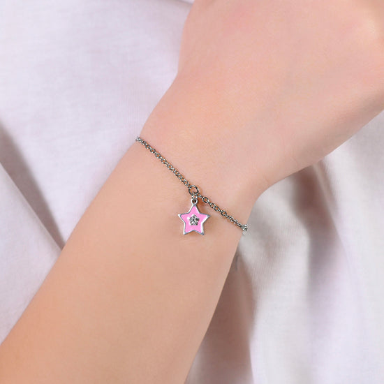 PULSERA DE ACERO ESMALTADO ROSA NIÑA