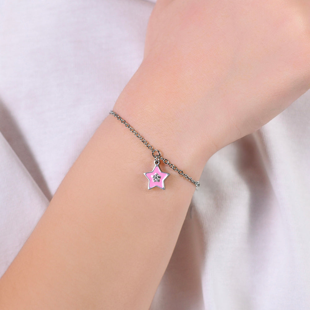 PULSERA DE ACERO ESMALTADO ROSA NIÑA