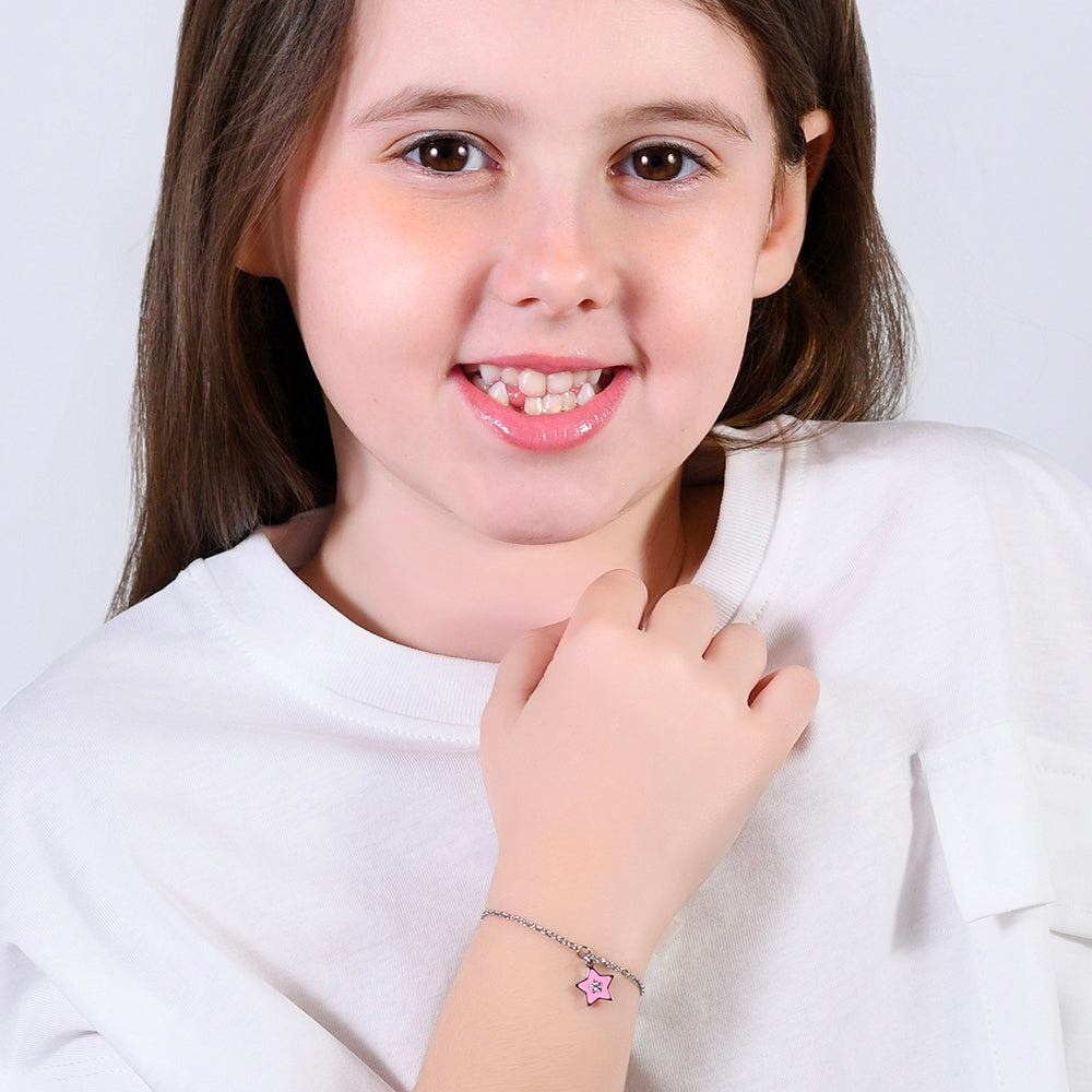 PULSERA DE ACERO ESMALTADO ROSA NIÑA