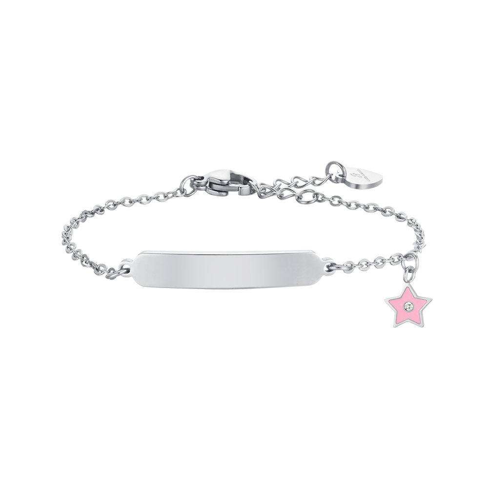 PULSERA NIÑA ACERO ESMALTADO ROSA Y CHAPA