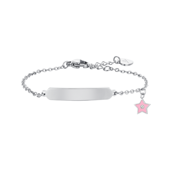 PULSERA NIÑA ACERO ESMALTADO ROSA Y CHAPA