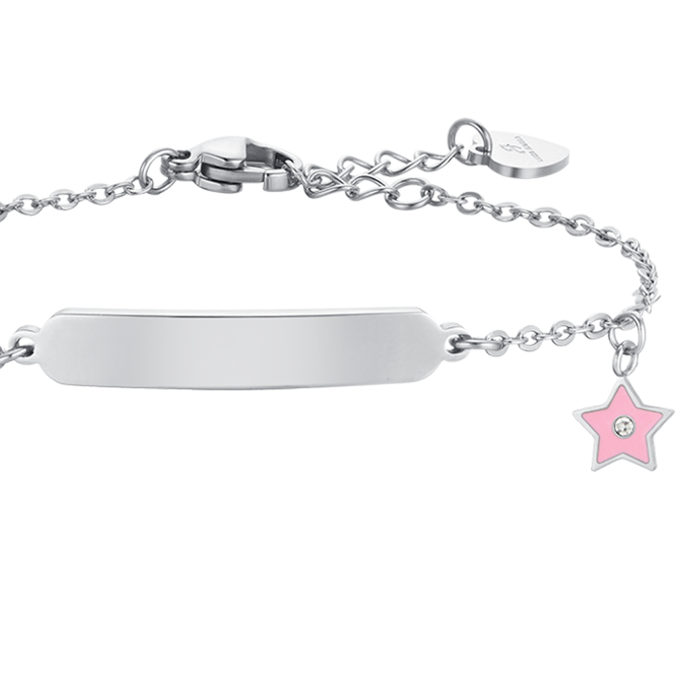 PULSERA NIÑA ACERO ESMALTADO ROSA Y CHAPA