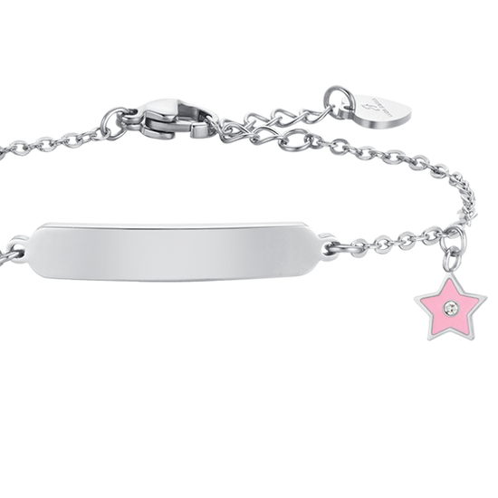Carica immagine nella Galleria BRACCIALE BAMBINA IN ACCIAIO SMALTO ROSA E PIASTRA
