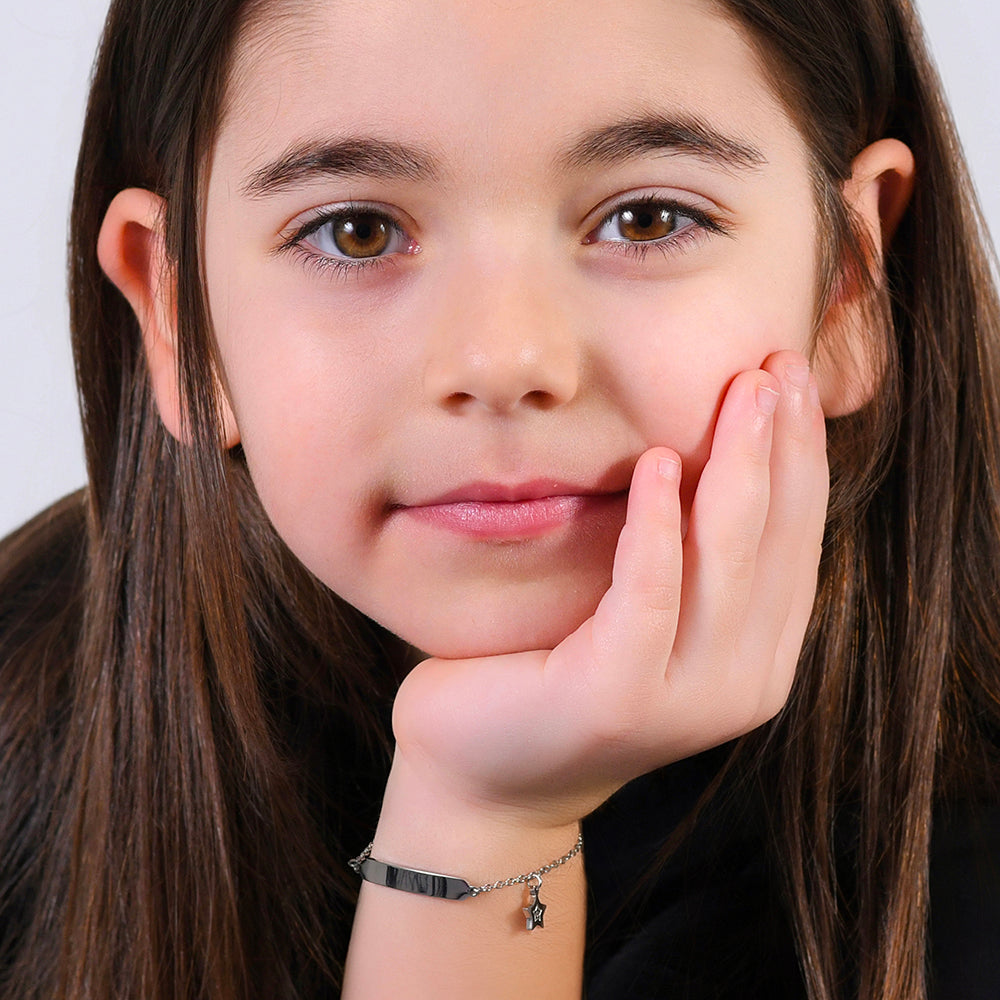 PULSERA DE ACERO NIÑA CON ESTRELLA Y PLACA