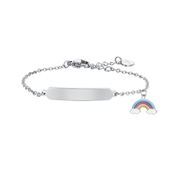 PULSERA DE ACERO NIÑA CON ARCO IRIS Y PLACA