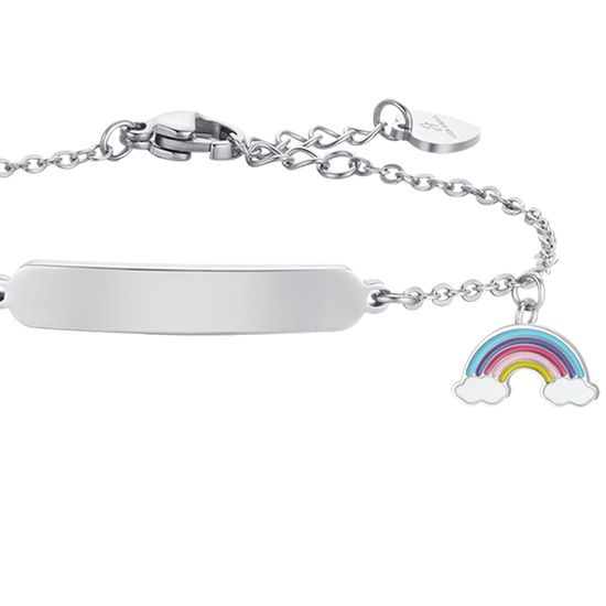 PULSERA DE ACERO NIÑA CON ARCO IRIS Y PLACA