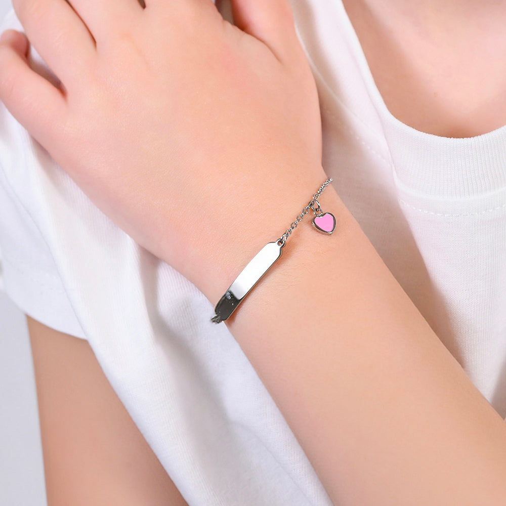 PULSERA DE ACERO NIÑA CON CORAZÓN Y PLACA