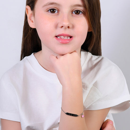 PULSERA DE ACERO NIÑA CON CORAZÓN Y PLACA